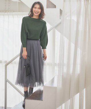 ANY 【洗濯機可】パフスリーブガーターニット モスグリーン