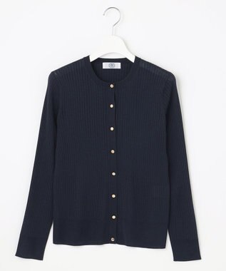 J.PRESS LADIES 【洗える・イージーケア】 SYNTHETIC BASIC ワイドリブ クルーネック カーディガン ネイビー系