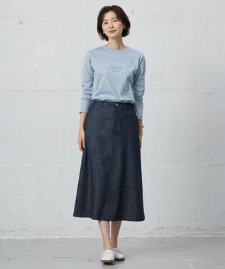 J.PRESS LADIES 【洗える】セルロースシャンブレー フレアー スカート ネイビー系