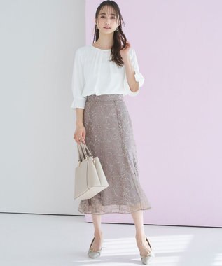 ANY SIS 【洗える】ラインフラワーエンブロイダリー スカート ローズグレー系