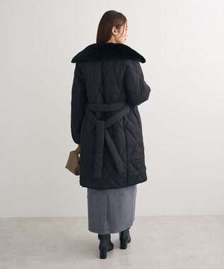 Green Parks ファー衿ダイヤキルト中綿コート Black