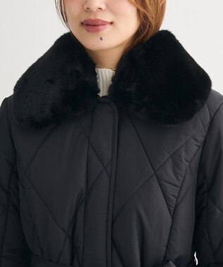 Green Parks ファー衿ダイヤキルト中綿コート Black