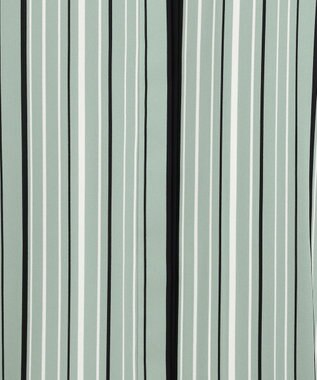 ICB L 【新色追加・接触冷感・UVケア・速乾・洗える】BackSatinAmunzen 5分袖バンドカラーブラウス ティールグレーストライプ系［WEB限定］