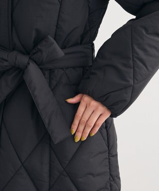 Green Parks ファー衿ダイヤキルト中綿コート Black