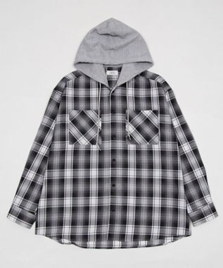 WEGO 【ユニセックス着用ITEM/MLサイズ展開】オンブレチェックフードシャツ（LS） ブラックチェック1