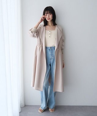 YECCA VECCA ノーカラーラペルロングコート Gray Beige