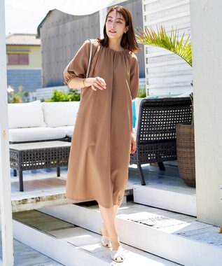 Tiaclasse 【洗える】後ろリボンバルーンスリーブワンピース ベージュ