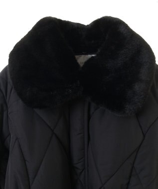 Green Parks ファー衿ダイヤキルト中綿コート Black