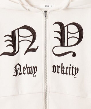 WEGO グラフィック裏起毛ショートZIPパーカー ホワイトアイボリー