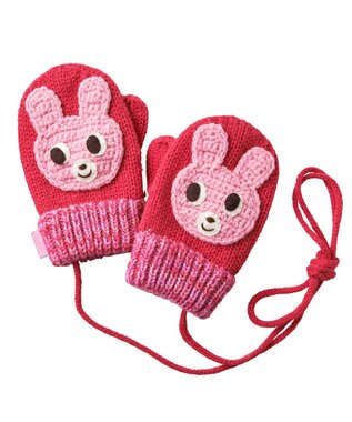MIKI HOUSE HOT BISCUITS 【1-5歳】 編みモチーフ付き ミトン（手袋） ローズ