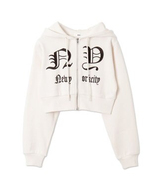 WEGO グラフィック裏起毛ショートZIPパーカー ホワイトアイボリー