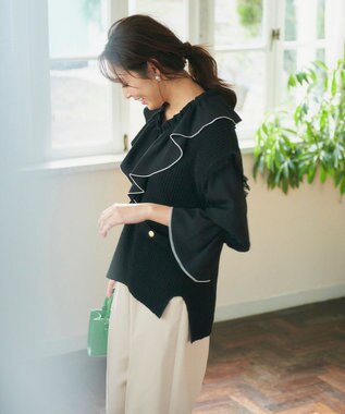 Feroux 【洗える】ツイードライクニット ベスト ブラック系1