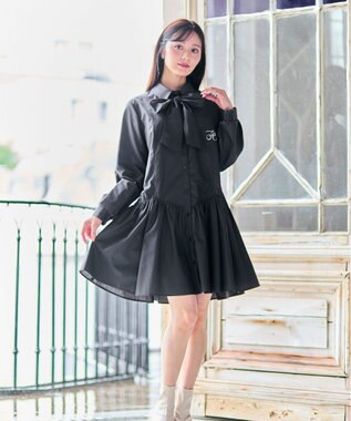 Feroux 【2WAY】リボンタイシャツ ワンピース グレー系