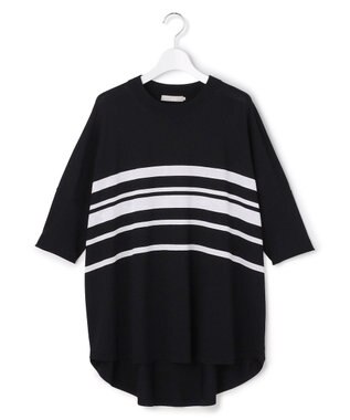 ICB 【先行予約】VIS/NYハイゲージランダムボーダー 半袖ニット ブラック×オフホワイト