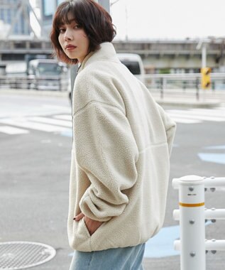 WEGO 【ユニセックス着用】フリース　ハーフZIPプルオーバー ライトベージュ