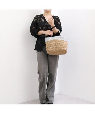 UNBILLION カシュカシュ cachecache / ラメ切替クロッシェトート カゴバッグ シルバー