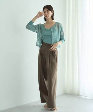 YECCA VECCA 【UVカット/接触冷感/洗える】ベルト付きイージーケアワイドパンツ Dark Beige