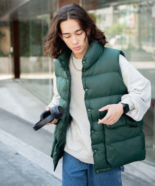 WEGO カラーナイロンパテッドベスト ダークグリーン