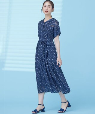 組曲 S 【WEB限定】フラワーボーダージャガードプリント ワンピース ネイビー系5