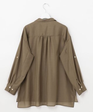 自由区 【洗える/シワになりにくい】オープンカラー シアーブラウス ブラウン系