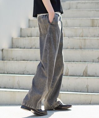WEGO 【ユニセックス着用ITEM/ウエストゴム】ユルフィットデニムイージーパンツ グレー