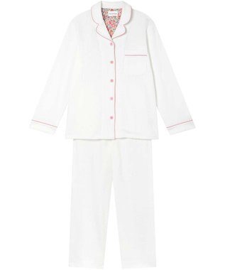 une nana cool 【綿混】ソフトコットンリブ 長袖開襟パジャマ MADE WITH LIBERTY FABRIC ホワイト
