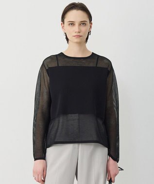 ICB L パネルパターンメッシュ ニットプルオーバー ブラック