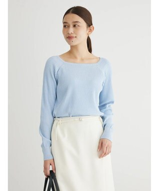 Green Parks 洗える　スクエアネックリブニットプルオーバー Blue