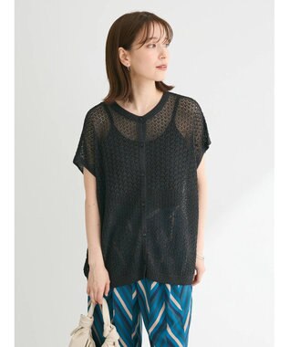 Green Parks 透かし柄ポンチョニットカーディガン Black