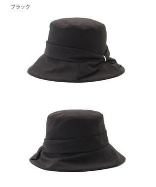 MOONBAT 【遮光100％・遮熱】FURLA(フルラ)リボン巻きダウン ハット 帽子 ロゴチャーム サイズ調整 撥水性 ブラック