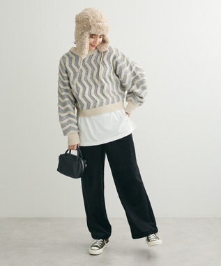 Green Parks ぽかぽか裏起毛ベロアイージーパンツ Black