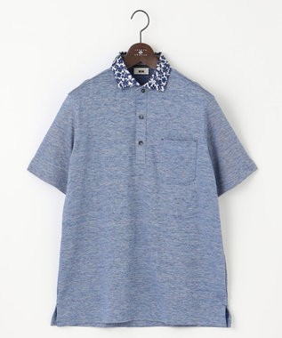 JOSEPH ABBOUD 【リネン素材/清涼感/吸水速乾】リネンハニカム 半袖 ポロシャツ サックスブルー系