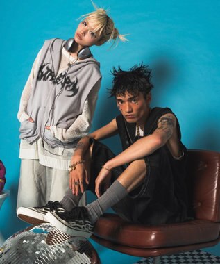 WEGO ノースリーブグラフィックZIPパーカー グレー