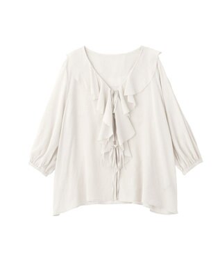 YECCA VECCA ラッフルリボンシアーブラウス Off White