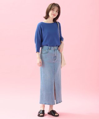 ANY L 【洗濯機可/アンチピリング/UVケア】アクリルガーターニット ブルー