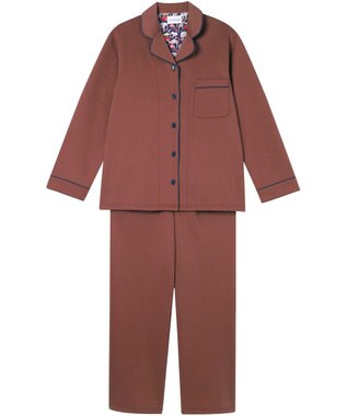 une nana cool 【綿混】ハイゲージダブルエアー 長袖開襟パジャマ MADE WITH LIBERTY FABRIC エンジ