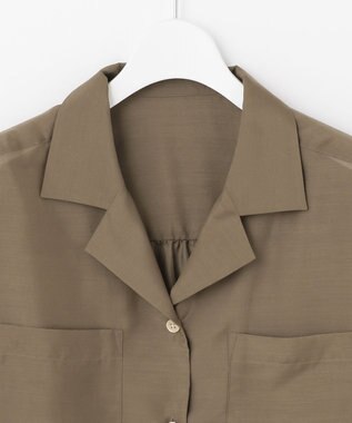 自由区 【洗える/シワになりにくい】オープンカラー シアーブラウス ブラウン系