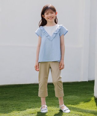 組曲 KIDS 【150-160㎝】サッカーストライプ ブラウス サックスブルー