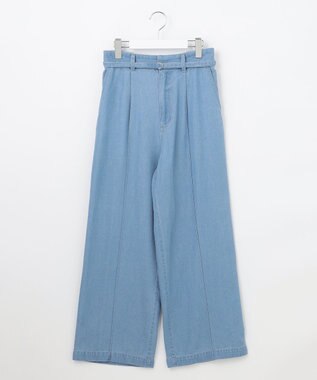 Feroux ベルト付き テンセルデニム ワイドパンツ スカイブルー系