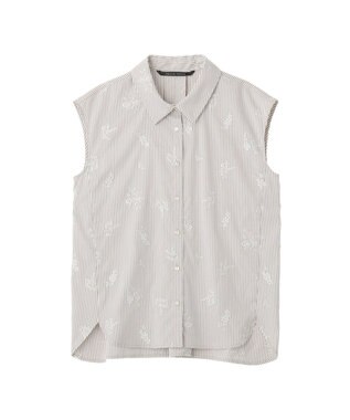 YECCA VECCA ストライプ柄フラワー刺繍シャツ Beige