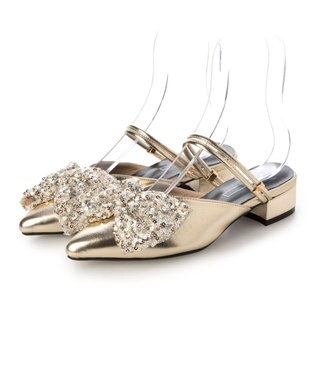 MODE ET JACOMO <noyau>2WAYリボンストラップミュールパンプス ゴールドコンビ