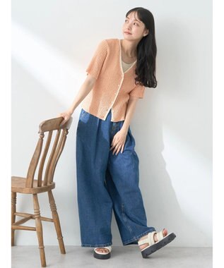 earth music&ecology バイカラーＶネックカーディガン Pink Beige