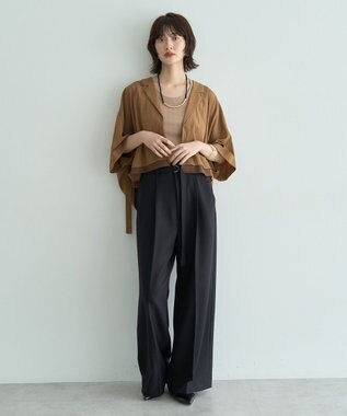 YECCA VECCA 【UVカット/接触冷感/洗える】ベルト付きイージーケアワイドパンツ Black