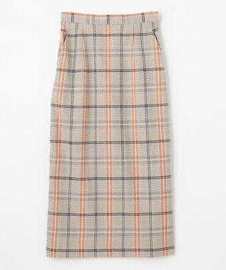 ANY 【ウエストゴム/ストレッチ】チェックタイトスカート オレンジ系