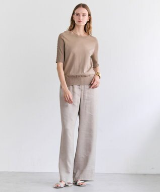 BEIGE， JULIE / コットンシルク 2WAY半袖ニット Ecru×Taupe