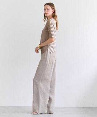 BEIGE， JULIE / コットンシルク 2WAY半袖ニット Ecru×Taupe