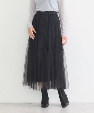 earth music&ecology シャーリングギャザーチュールスカート Black