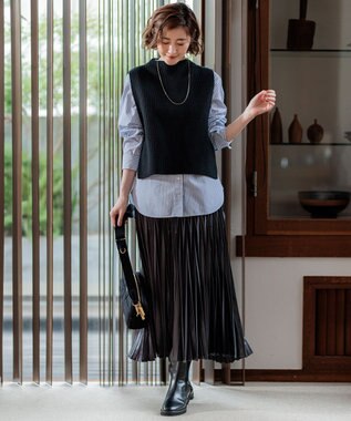 23区 【洗える】CANCLINI バンドカラー シャツ ブルーストライプ