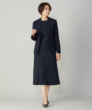 J.PRESS LADIES S 【洗える】アルガンシルク ノーカラー ジャケット ネイビー系