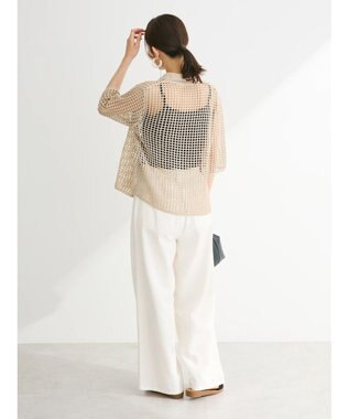 Green Parks メッシュ編み襟付きカーディガン Ecru